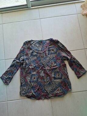 Ralph Lauren Girls' Aztec Print Long Sleeve Top - Blue & Burgundy